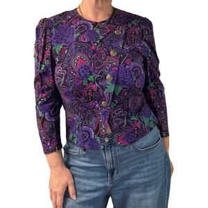 Vintage 80s Paisley Floral Top Cottage Core No Size Tag Fits M/L